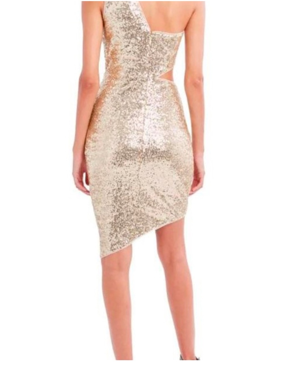 BCBG Gold Sequin One-Shoulder Cocktail Dress - Picture 2 of 6